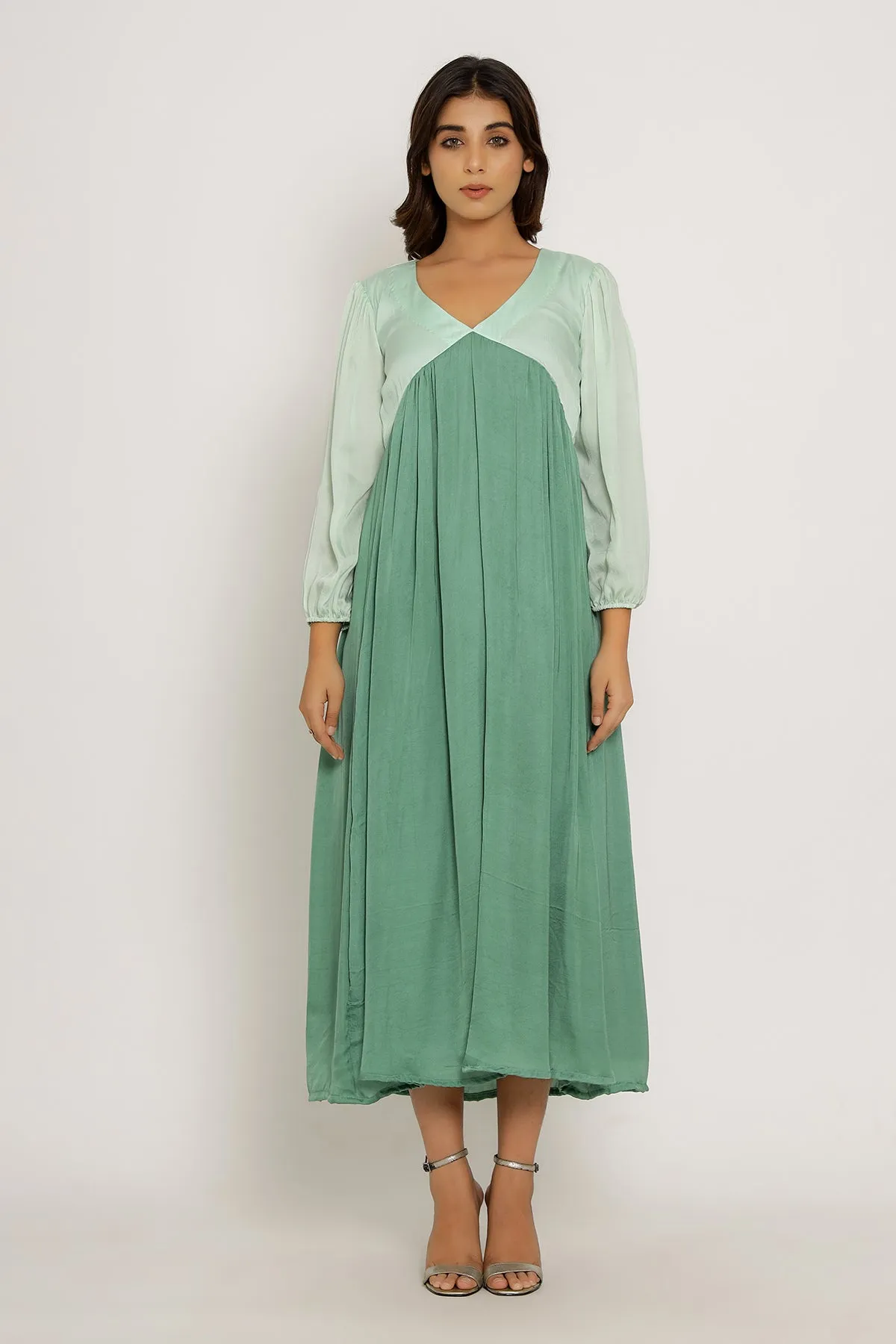 Tea Green-Teal Maxi Color Blocked Dress
