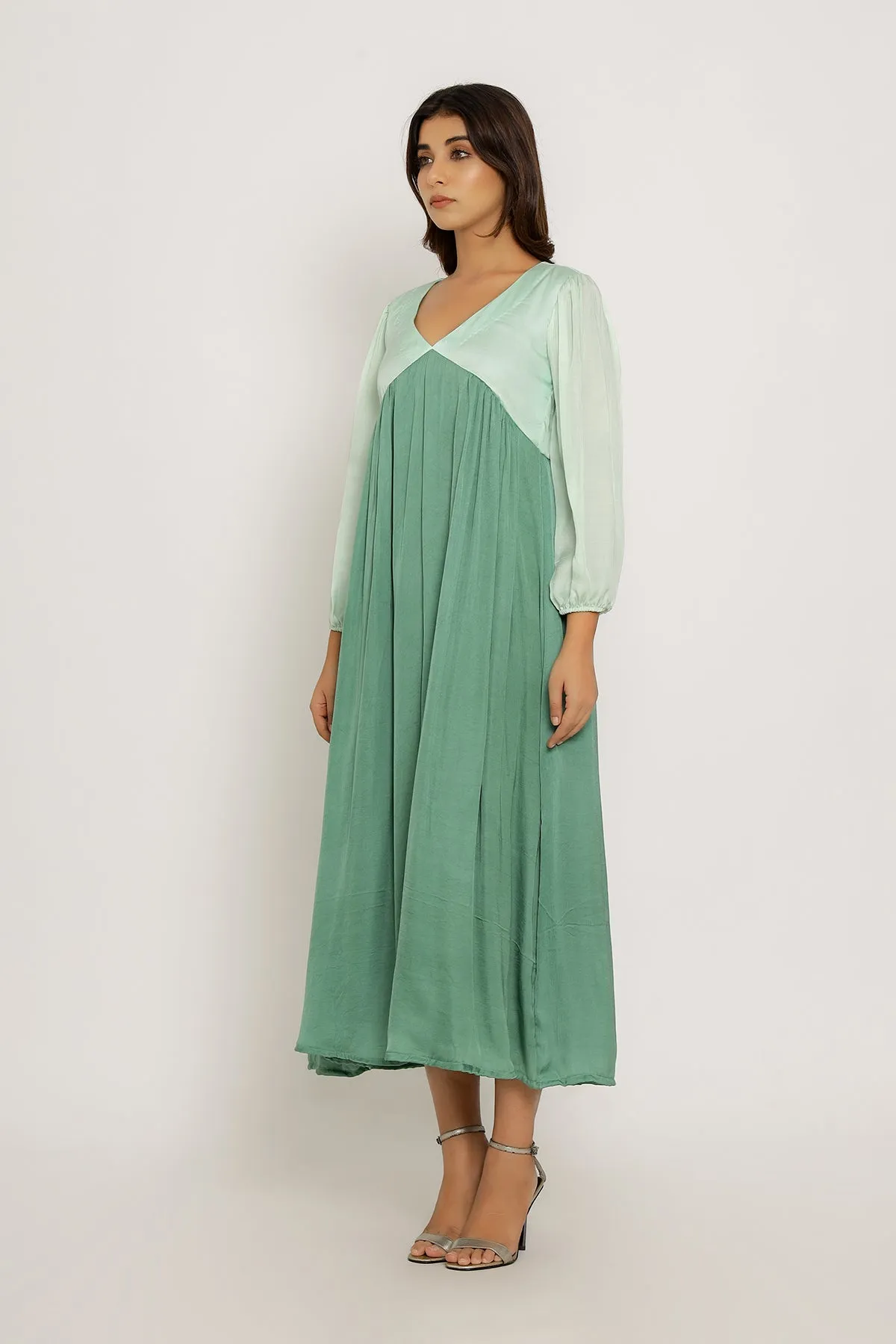 Tea Green-Teal Maxi Color Blocked Dress