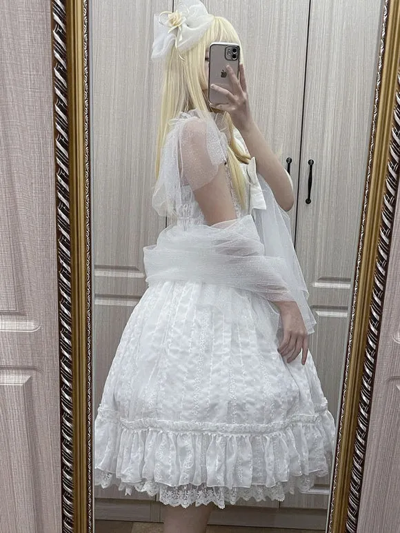 Tea Party Style Lolita JSK Dress White Sleeveless Ruffles Polyester Lolita Wedding Jumper Skirt