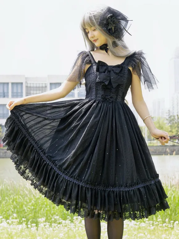 Tea Party Style Lolita JSK Dress White Sleeveless Ruffles Polyester Lolita Wedding Jumper Skirt