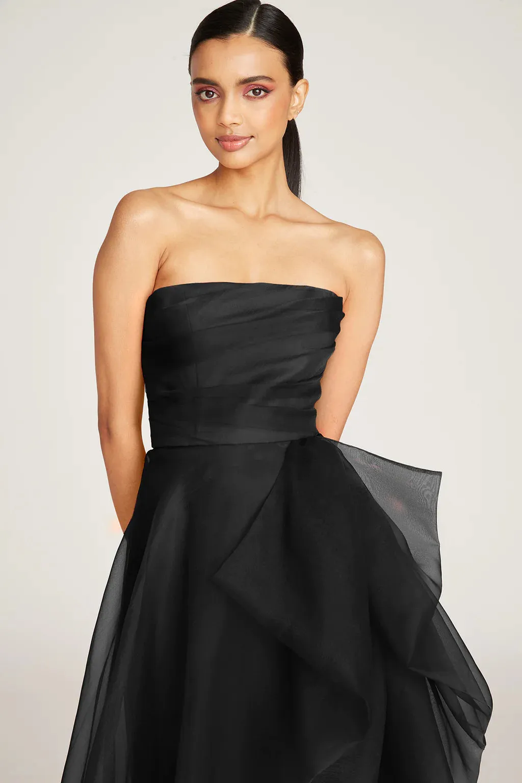 Teresa Strapless Draped Gown - Black