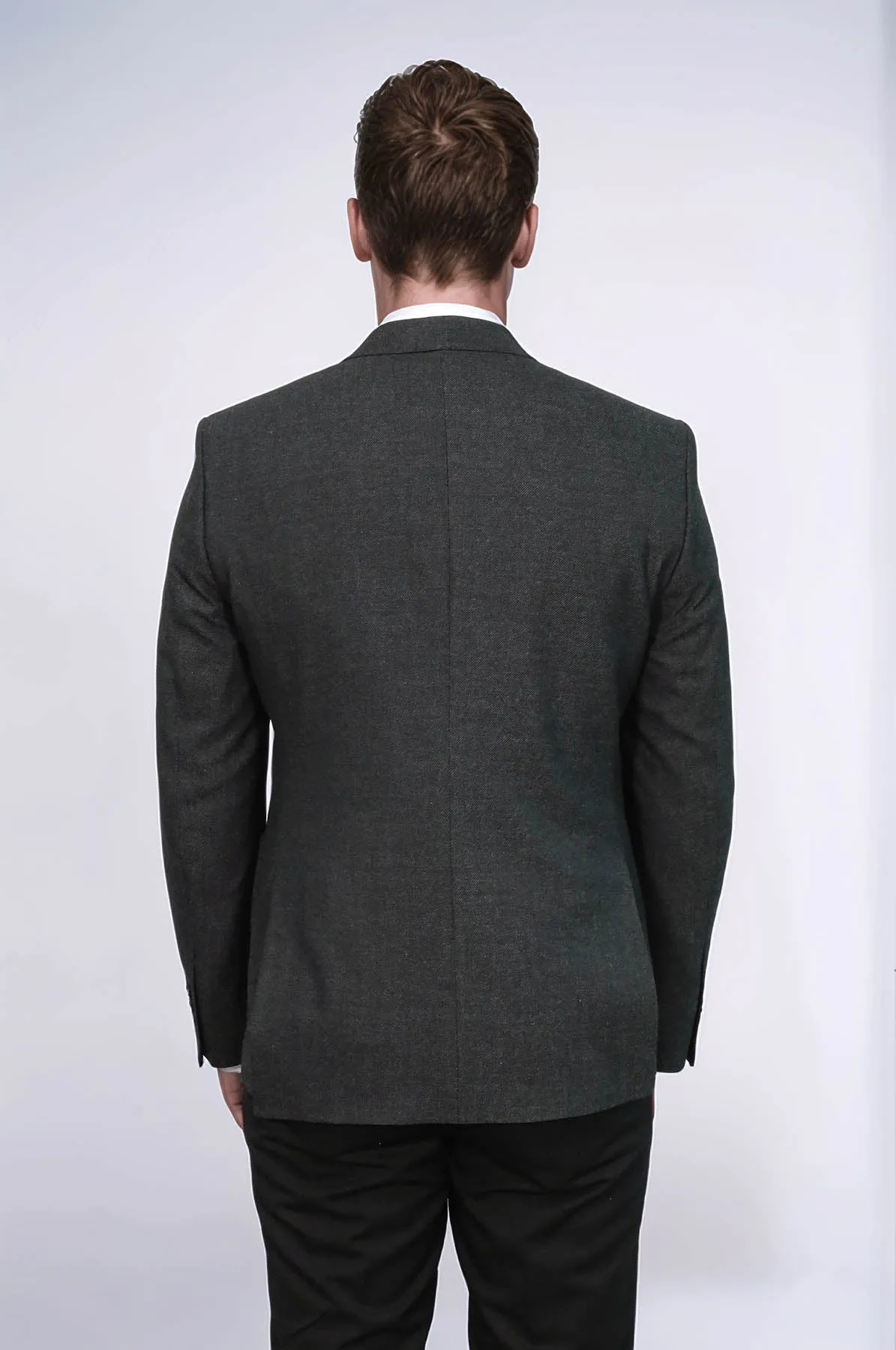 Textured Slim Fit Peak Lapel Anthracite Men Blazer - Wessi