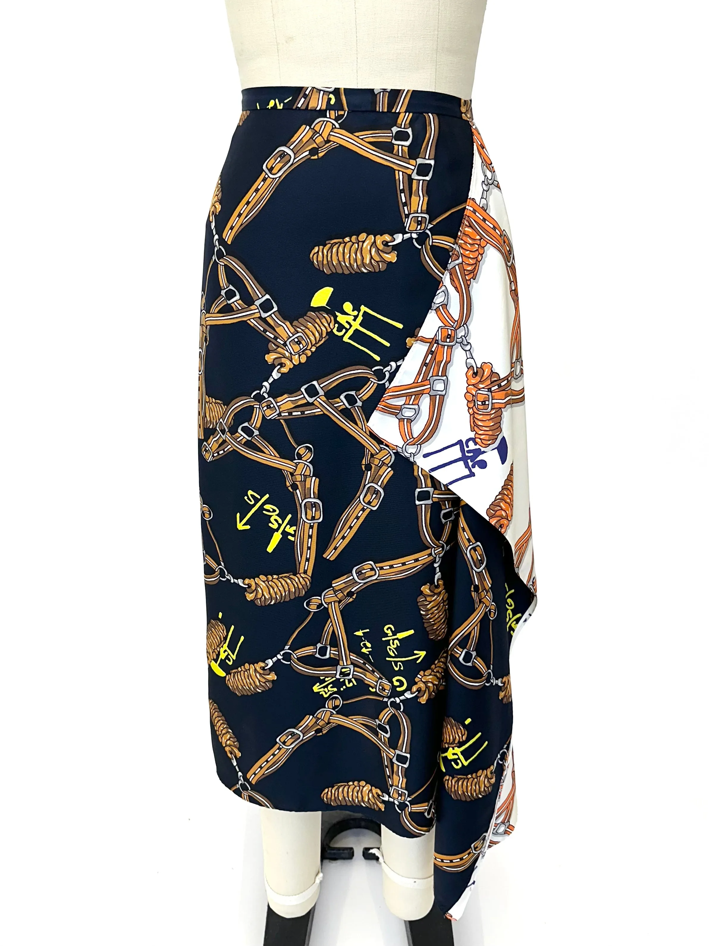 Tibi Silk Horse-Bit Print Skirt