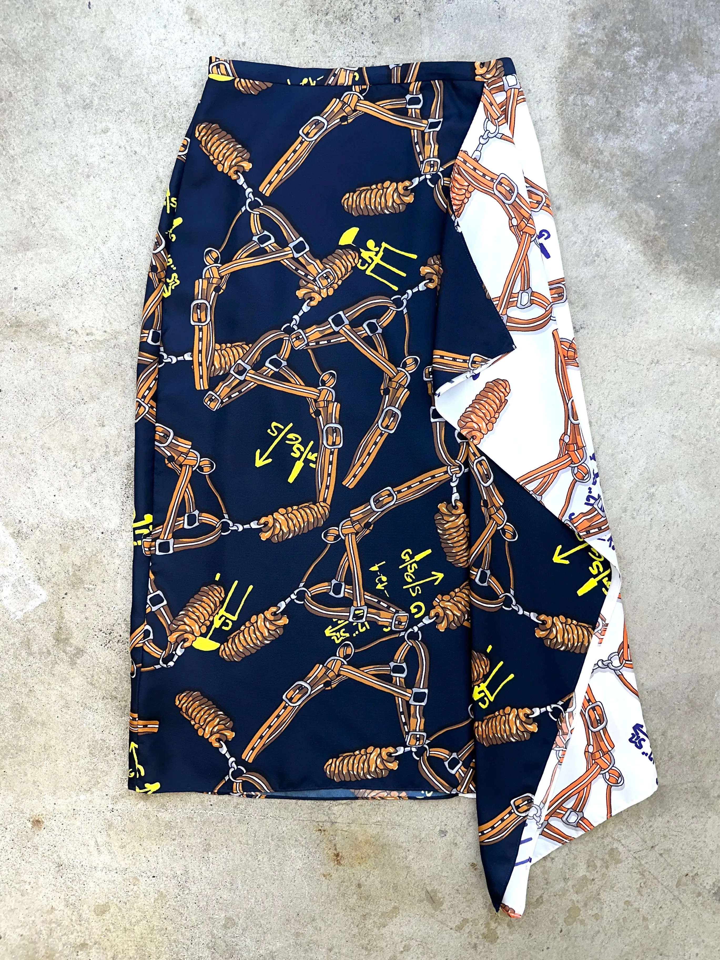 Tibi Silk Horse-Bit Print Skirt