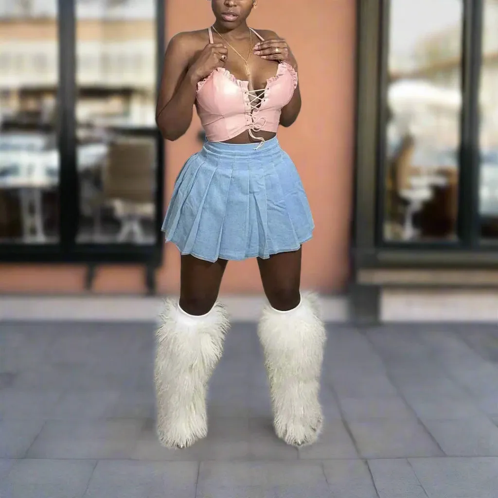 Tiffany - Pleated Denim Skirt