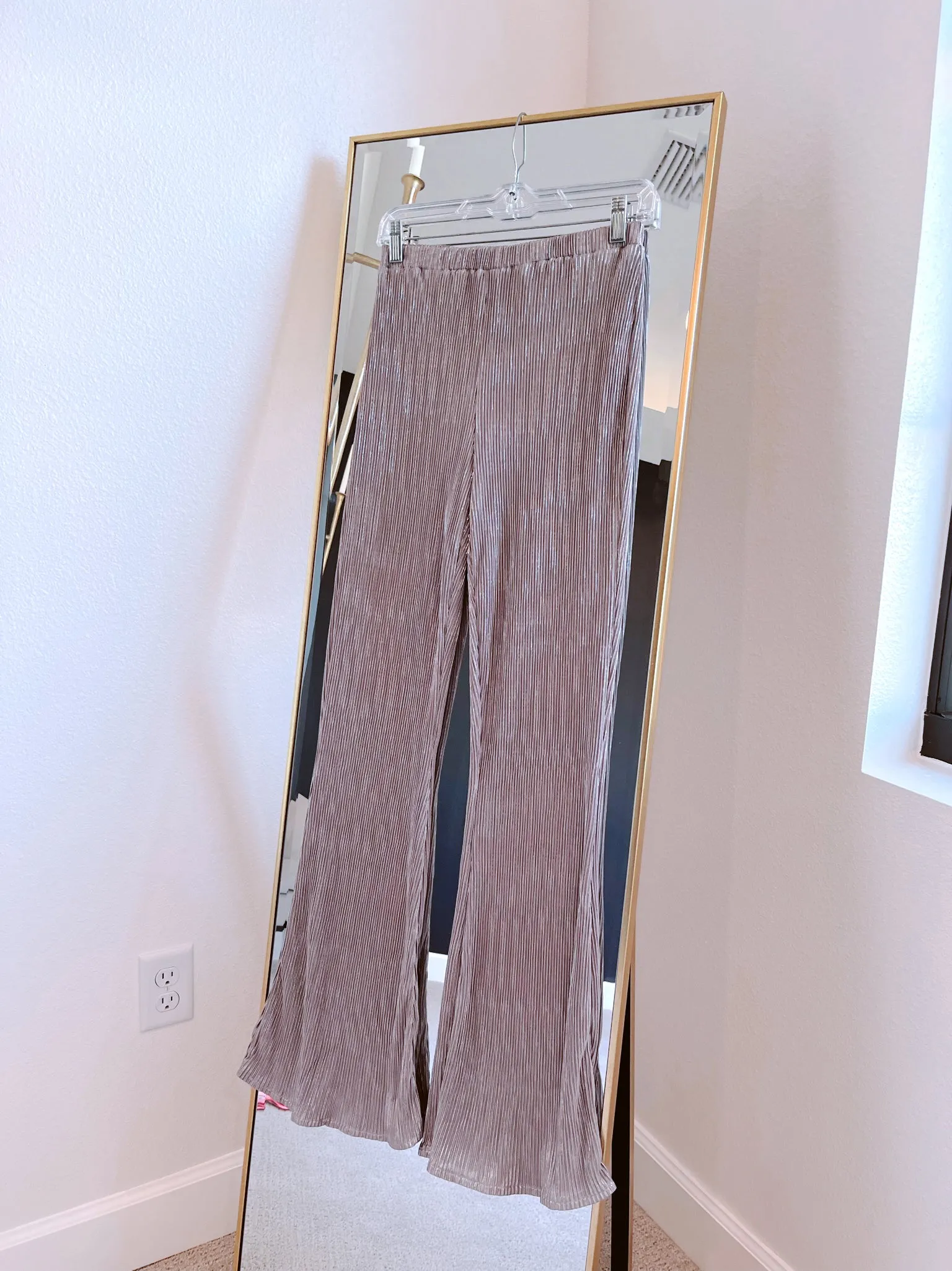 Tinsel Detail Flare Pants - Silver/Mauve