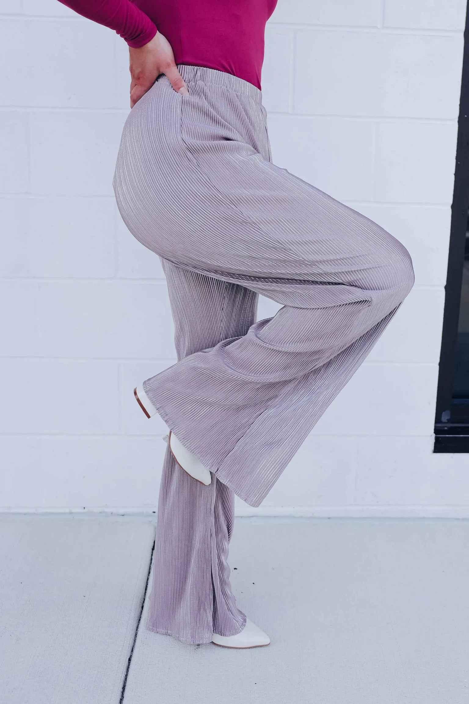 Tinsel Detail Flare Pants - Silver/Mauve