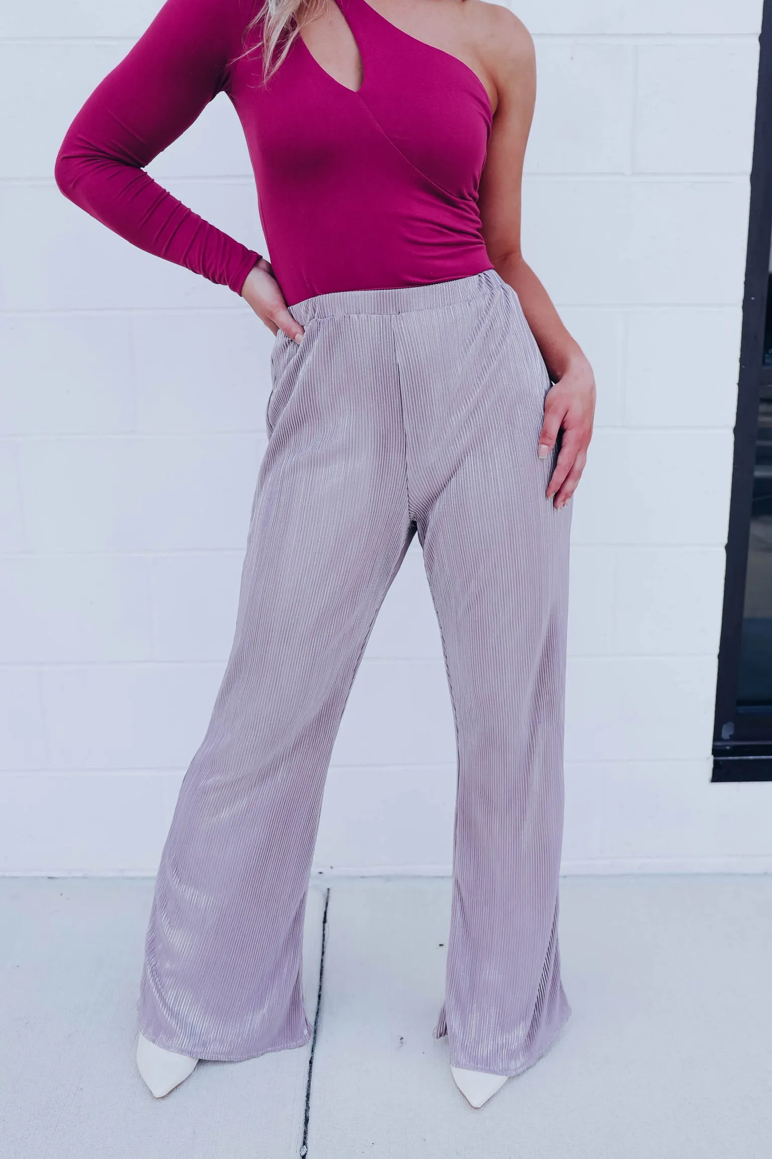 Tinsel Detail Flare Pants - Silver/Mauve