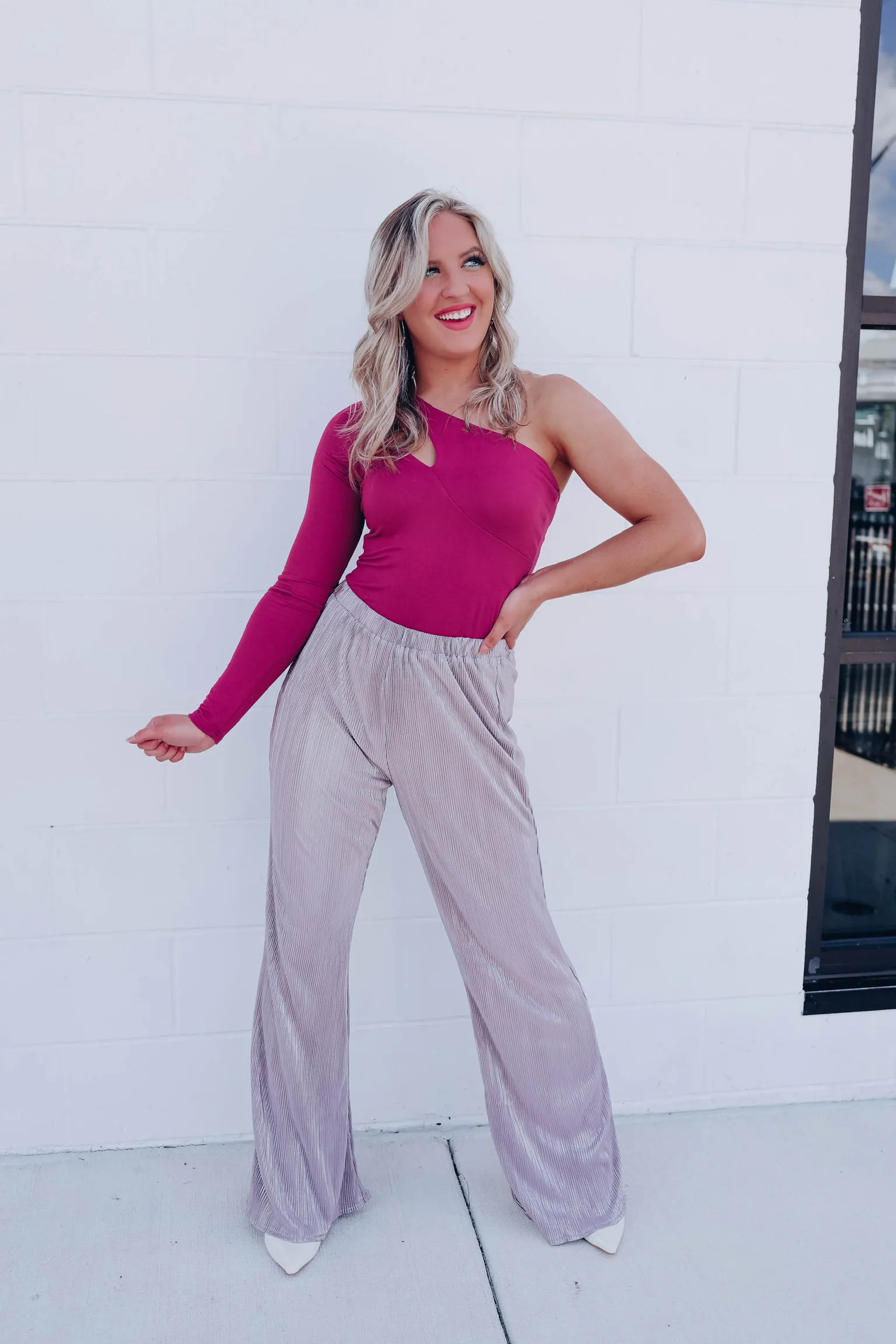 Tinsel Detail Flare Pants - Silver/Mauve