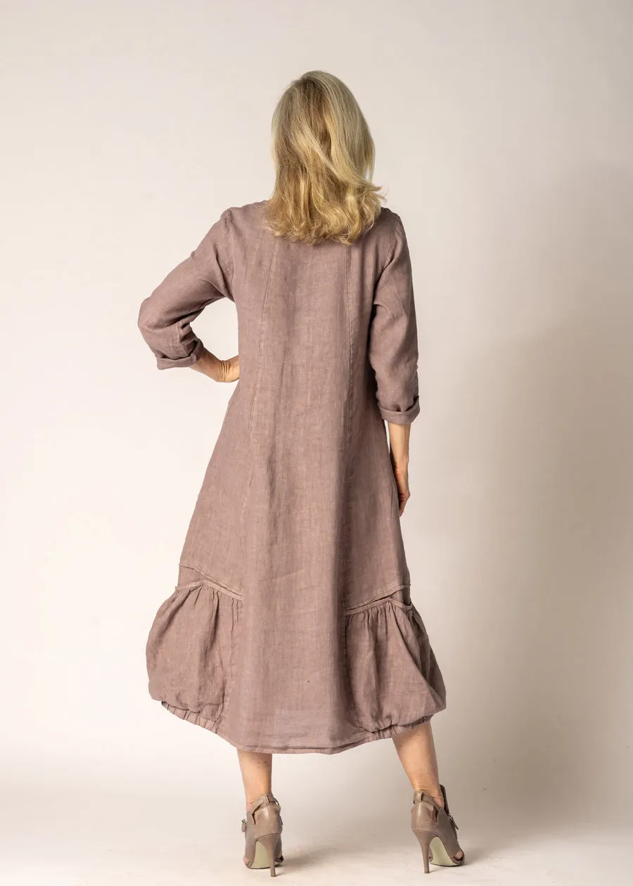 Torina Linen Dress In Milk Chocolate- Imagine Fashion