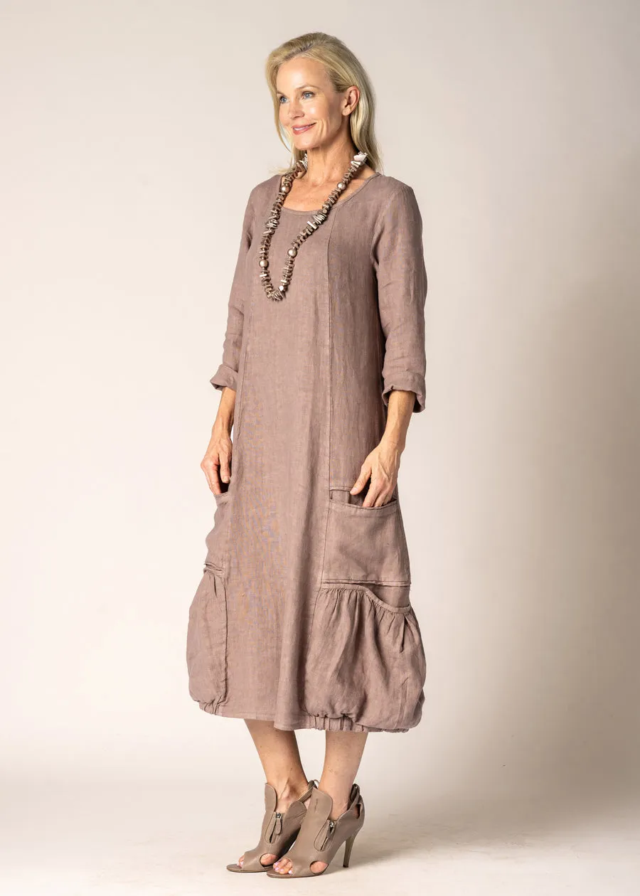 Torina Linen Dress In Milk Chocolate- Imagine Fashion