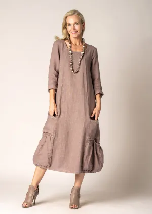 Torina Linen Dress In Milk Chocolate- Imagine Fashion