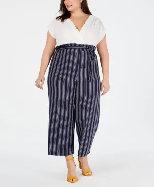 Trendy Plus Size Solid & Striped Jumpsuit