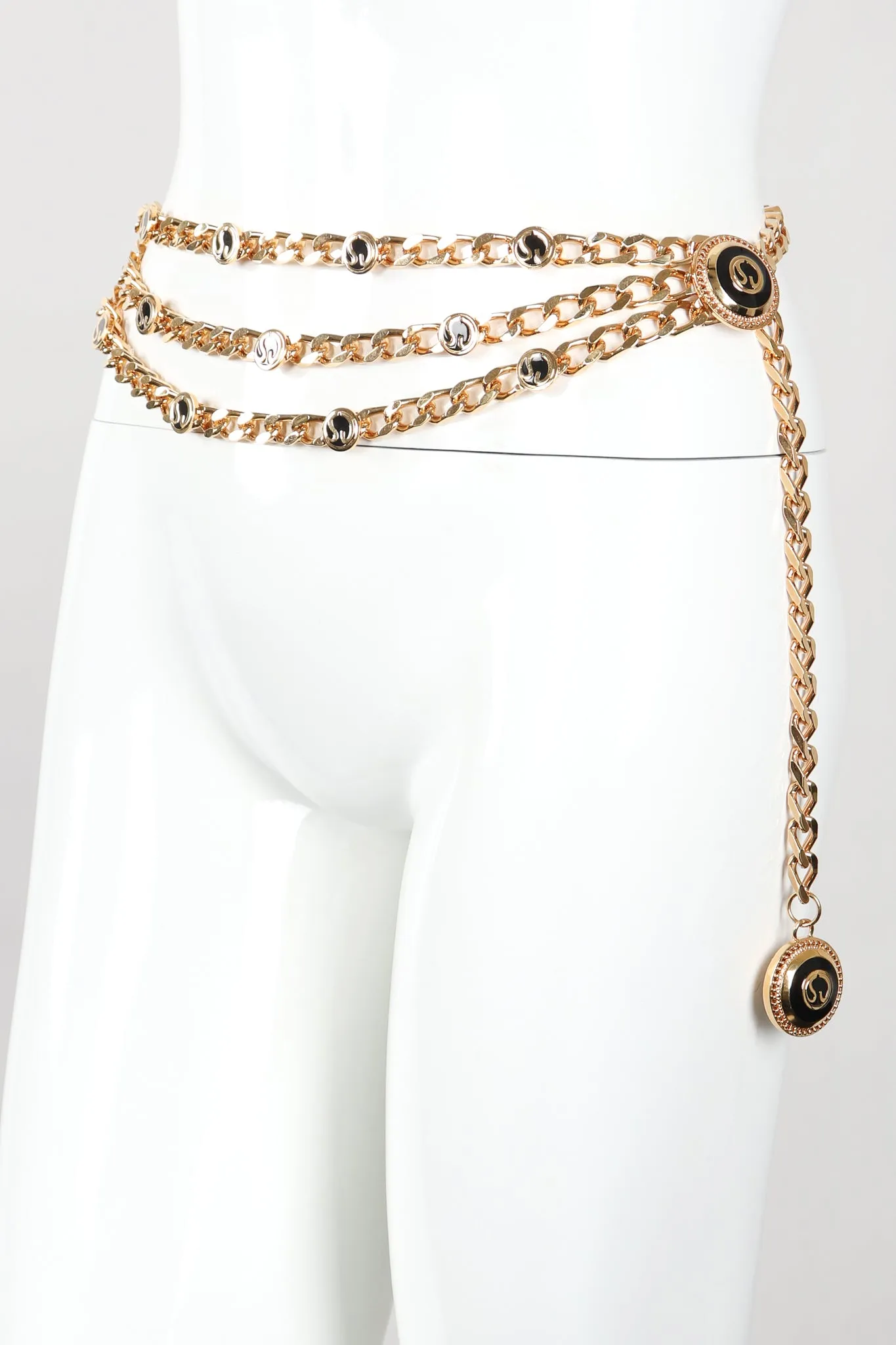 Triple-Strand Enamel Logo Chain Belt