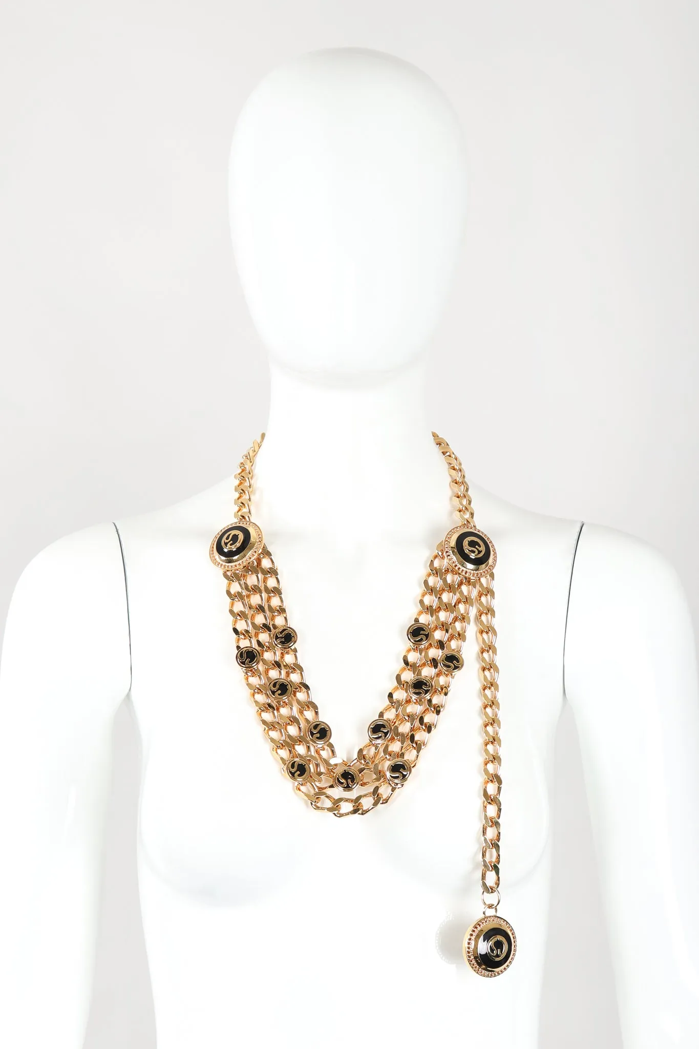 Triple-Strand Enamel Logo Chain Belt