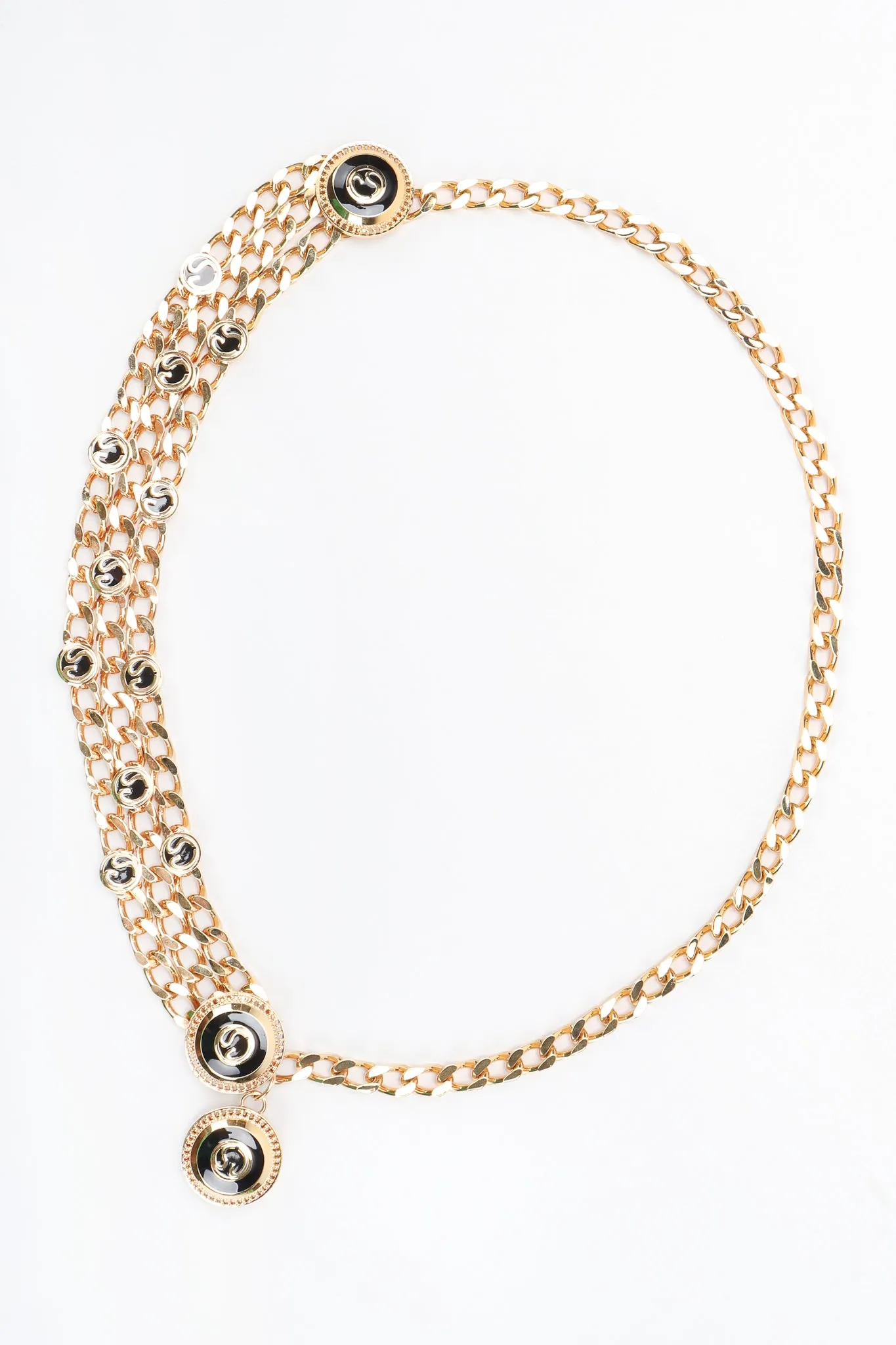 Triple-Strand Enamel Logo Chain Belt