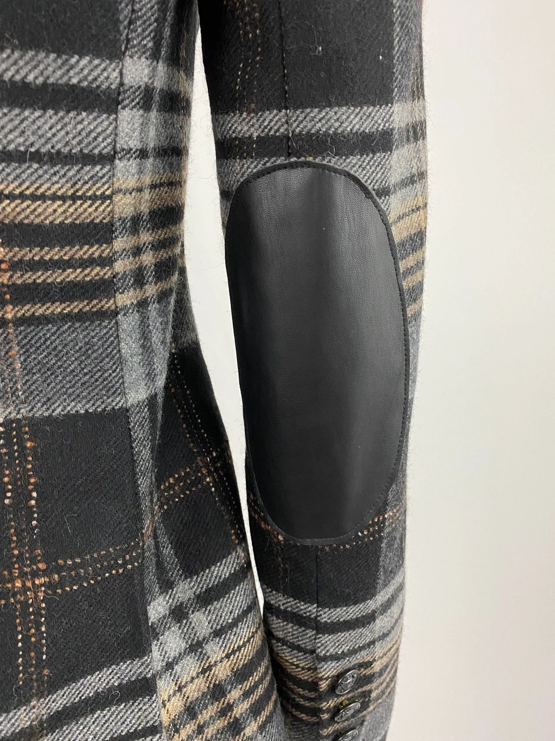 Two Penny Blue Wool Blazer W/Faux Leather Trim Size 2
