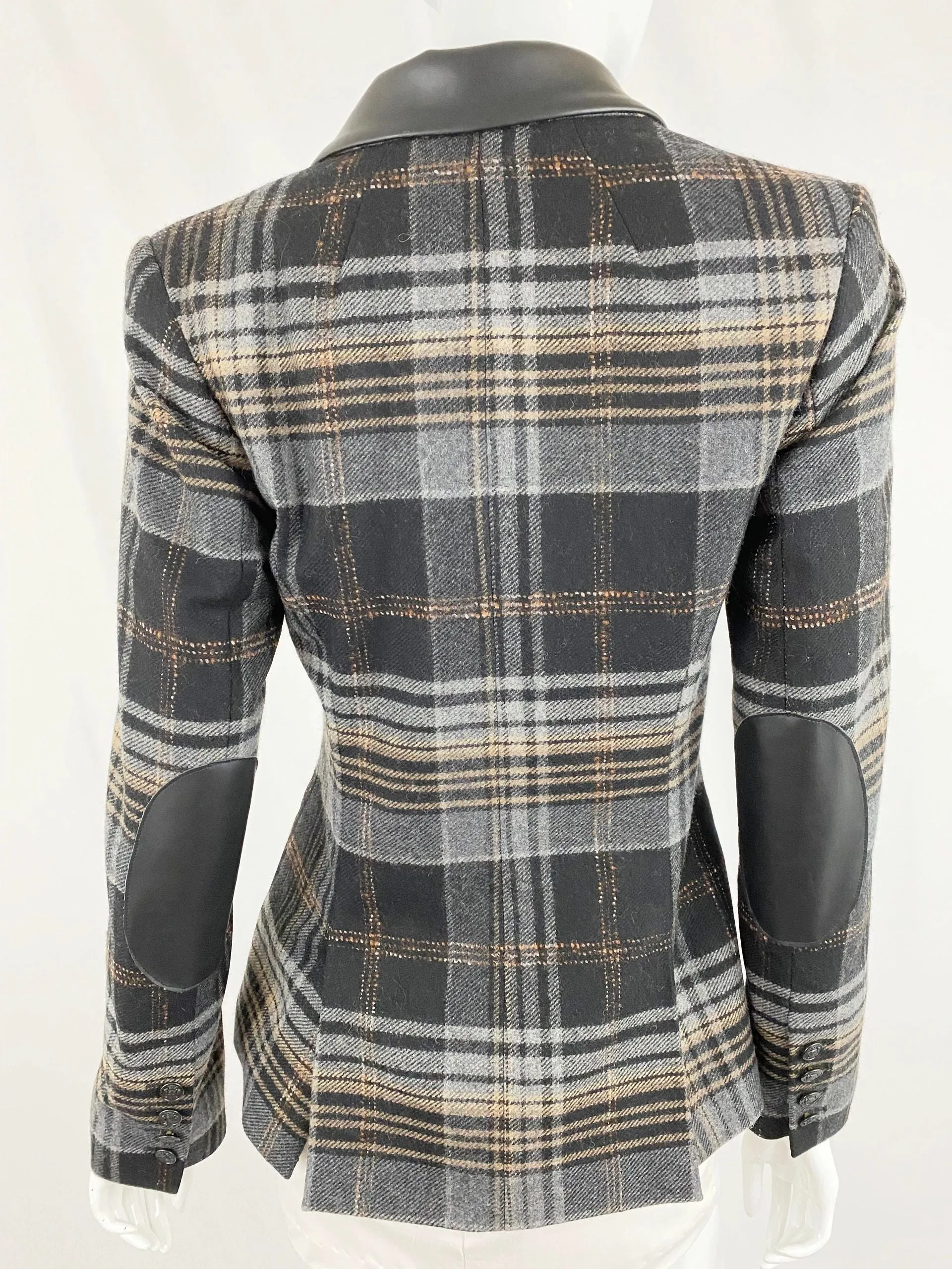 Two Penny Blue Wool Blazer W/Faux Leather Trim Size 2
