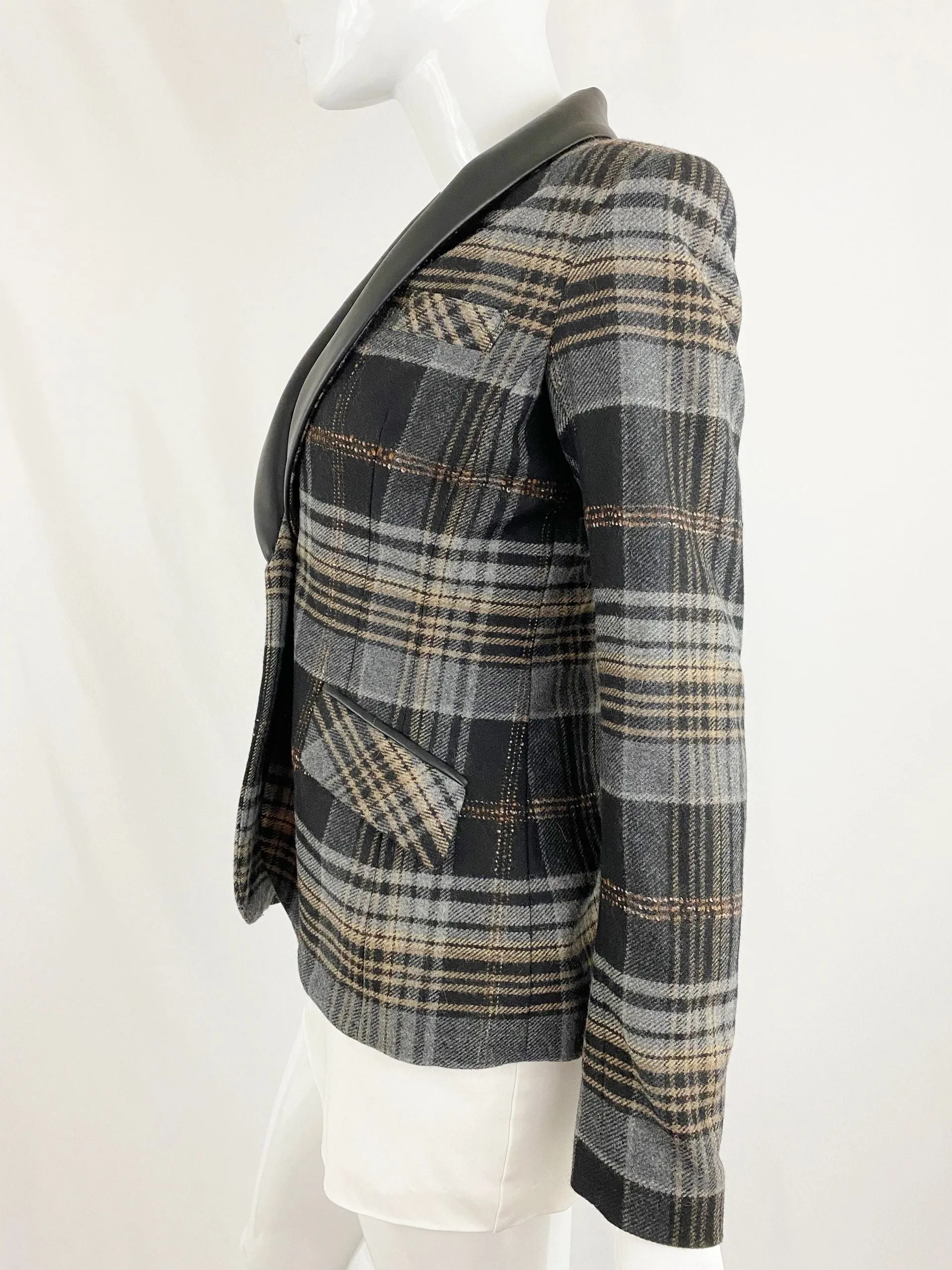 Two Penny Blue Wool Blazer W/Faux Leather Trim Size 2