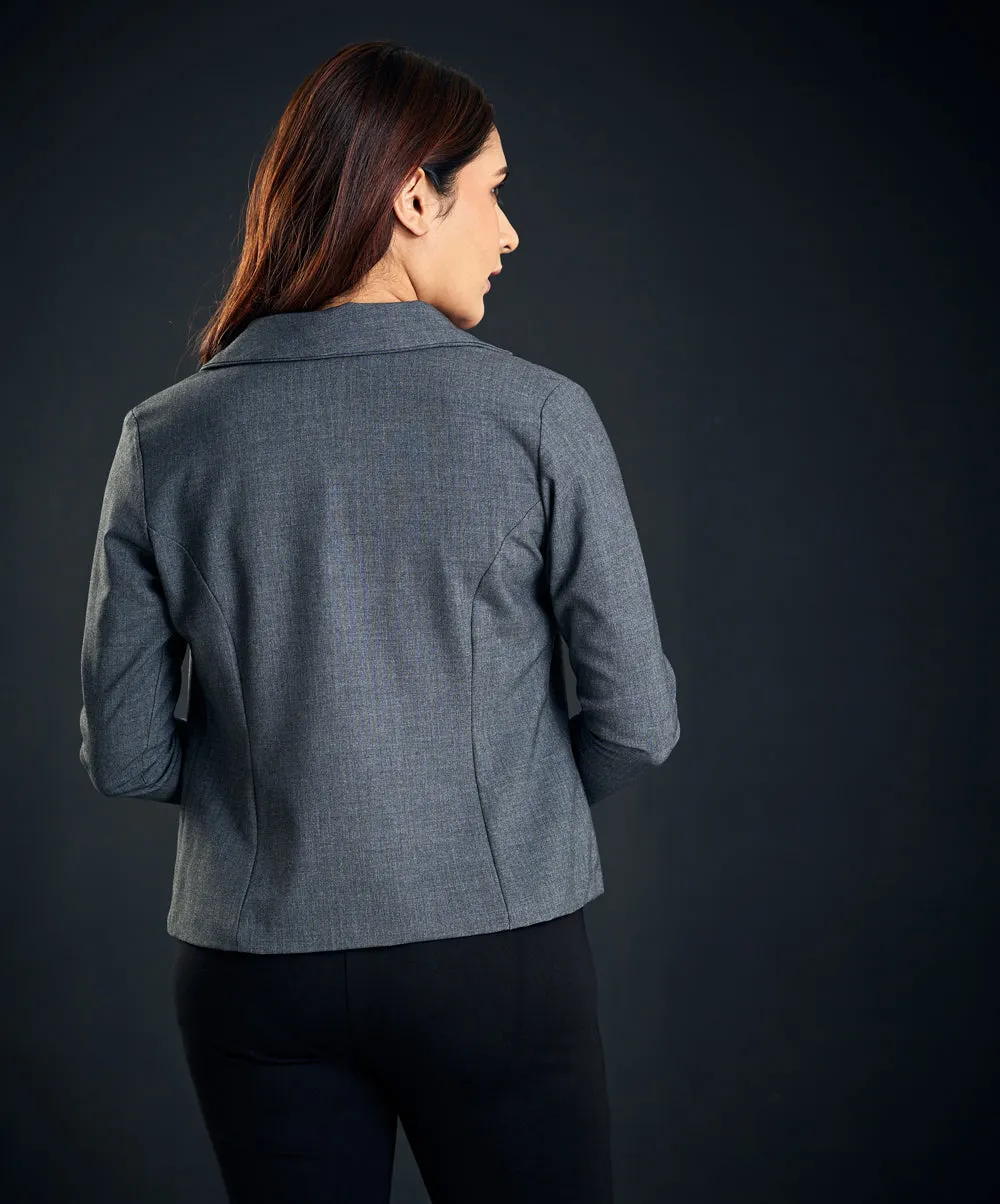 Two Side Welt Pockets Grey Blazer