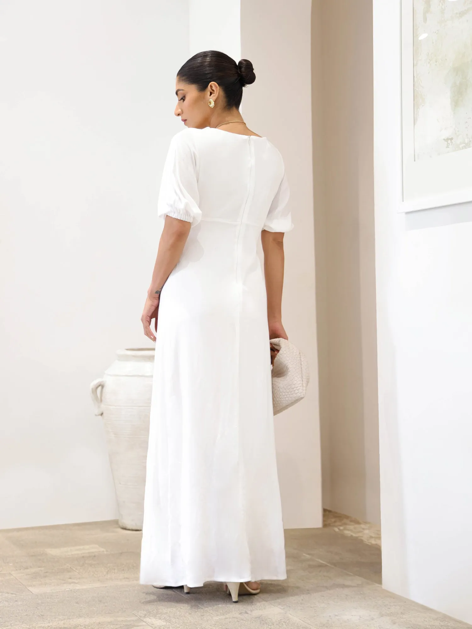 V-Neck-Bell-Sleeved-Button-Maxi-Dress