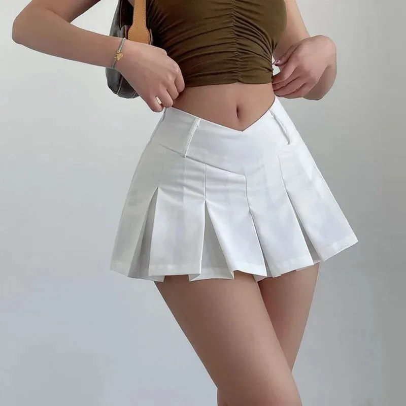 V Waist Pleated Skirts Women Y2K Summer High Waist Korean Chic Streetwear Sexy Mini Skirts Harajuku Preppy A-Line Skirts
