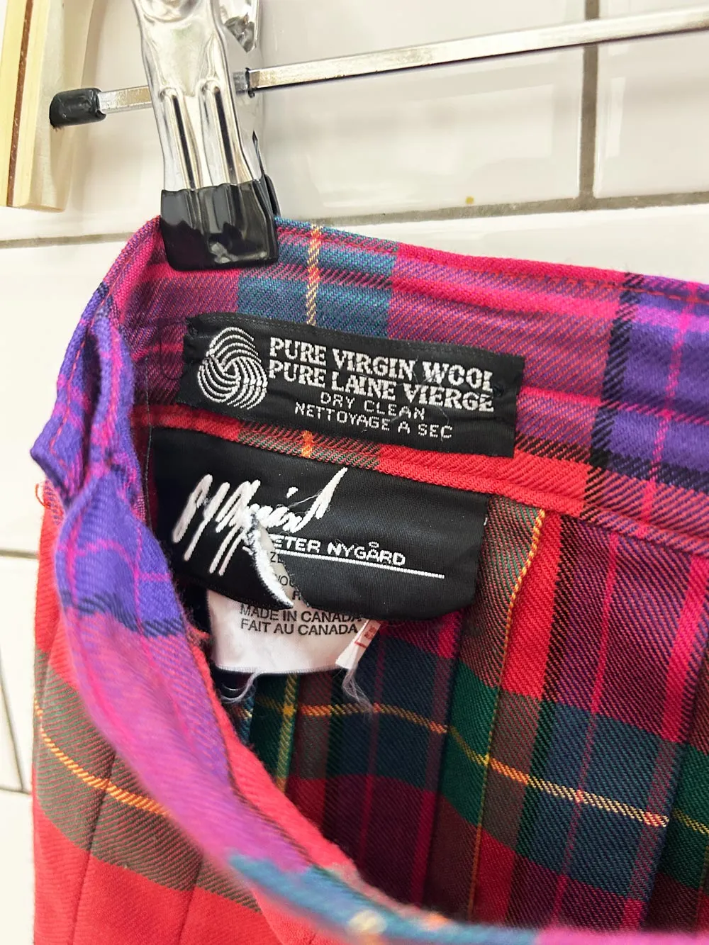 vintage 90s peter nygard wool tartan pleated skirt