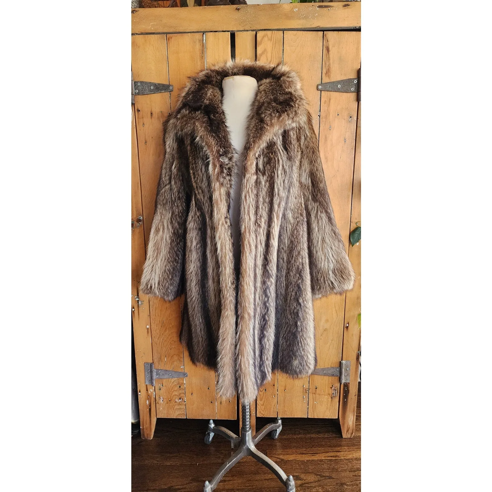 Vintage Fur Coat Silver Tipped Raccoon Hip Length Revillon M SATC