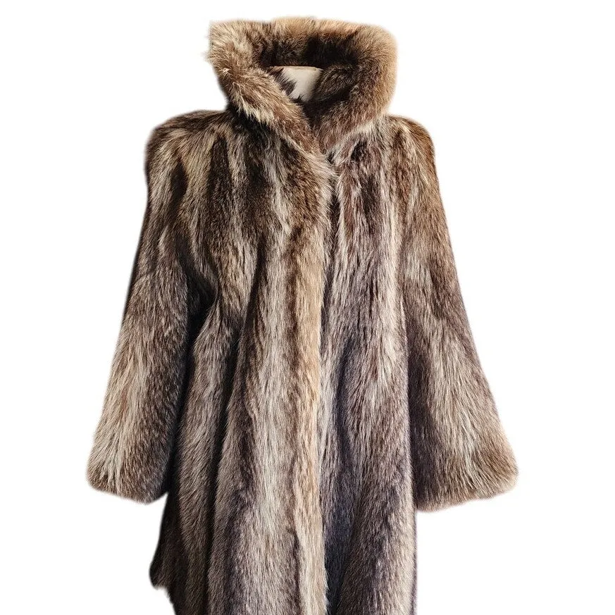 Vintage Fur Coat Silver Tipped Raccoon Hip Length Revillon M SATC