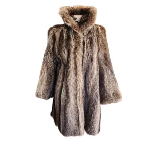 Vintage Fur Coat Silver Tipped Raccoon Hip Length Revillon M SATC