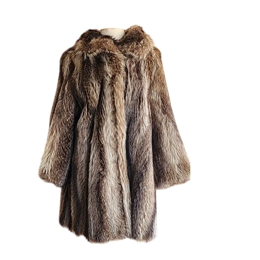 Vintage Fur Coat Silver Tipped Raccoon Hip Length Revillon M SATC