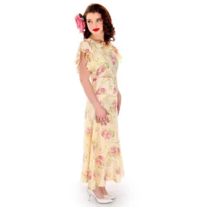 Vintage Rayon Tea Gown Shabby Chic FLoral 1930s 37-30-41