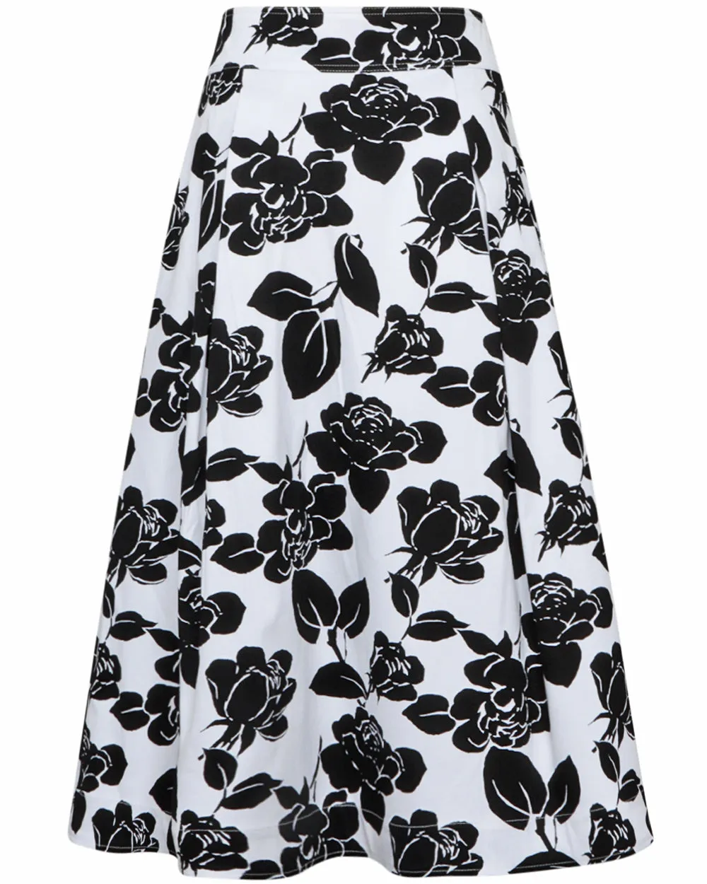 White and Black Floral Print Aline Skirt