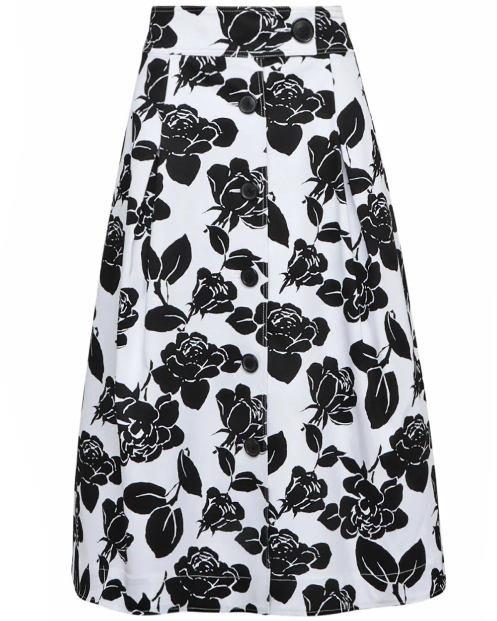 White and Black Floral Print Aline Skirt