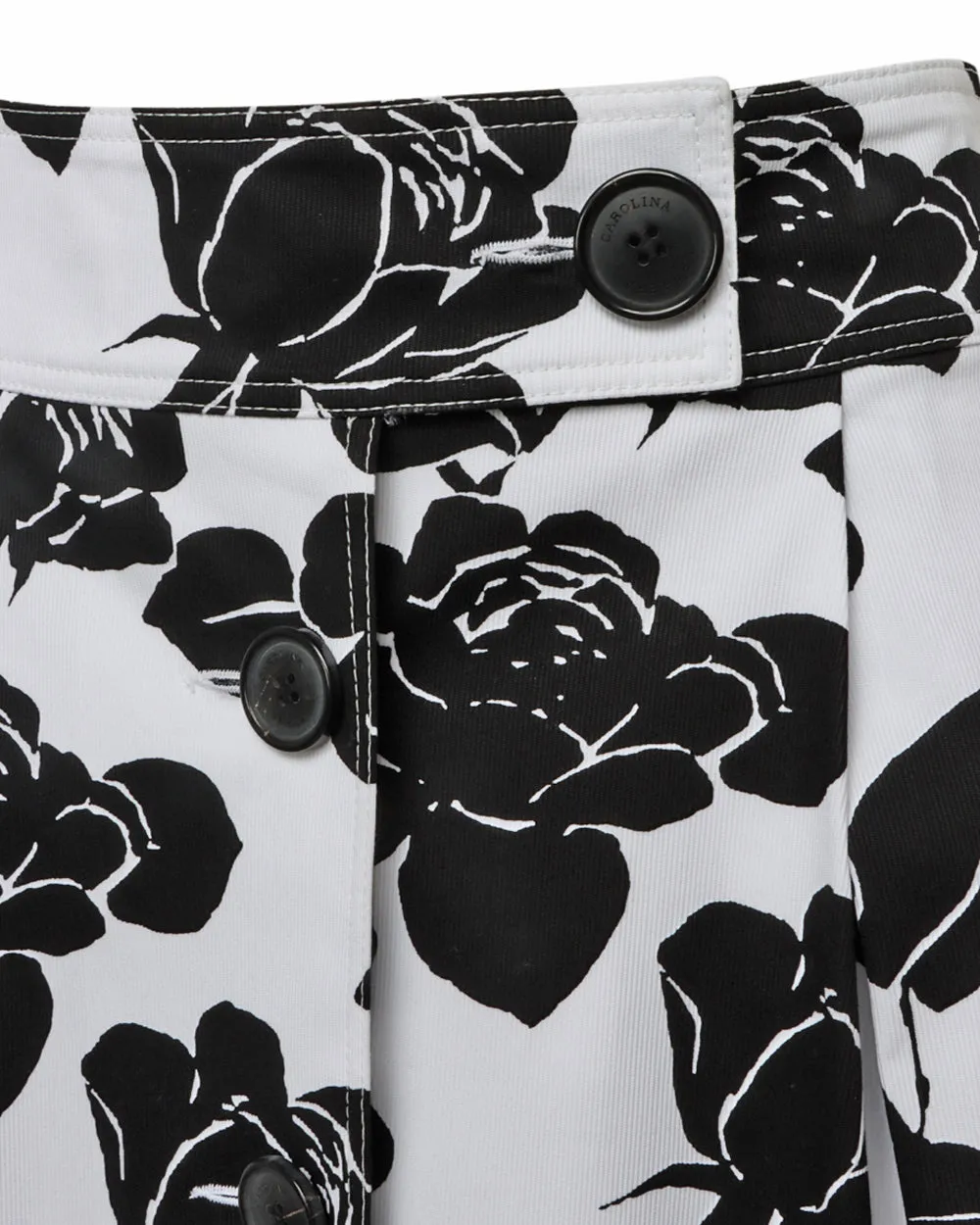 White and Black Floral Print Aline Skirt