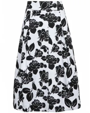 White and Black Floral Print Aline Skirt