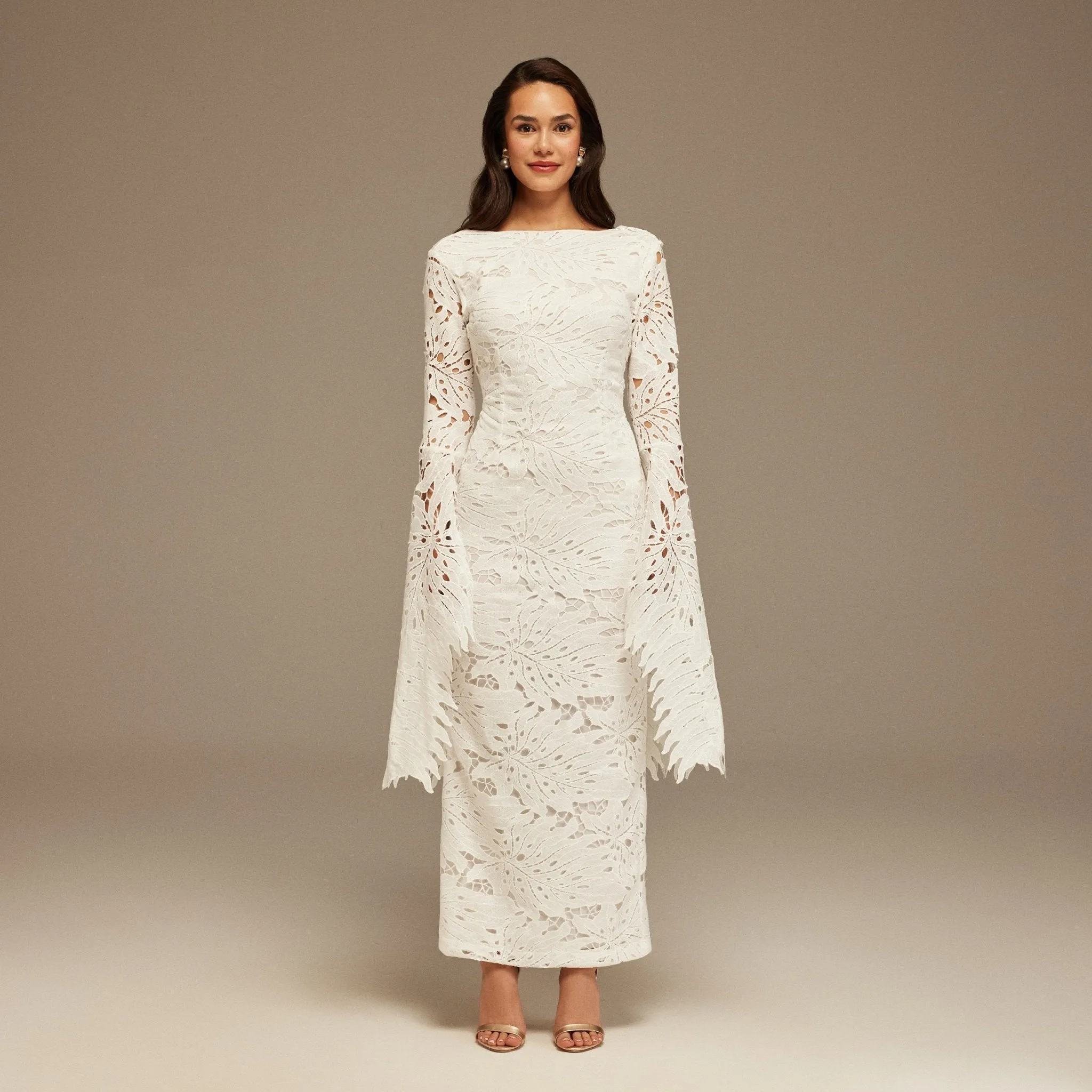 White Lace Long Sleeve Maxi Dress