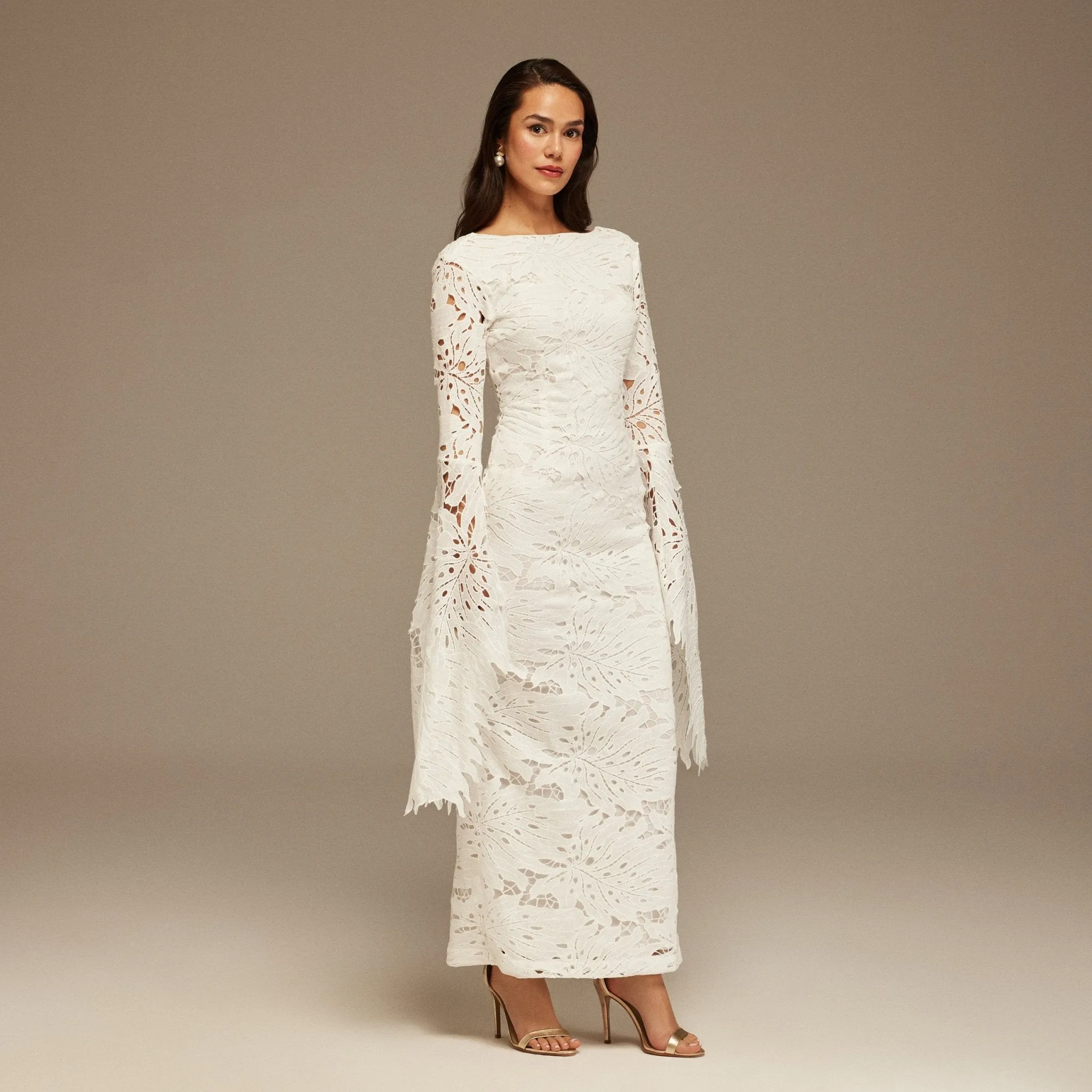 White Lace Long Sleeve Maxi Dress