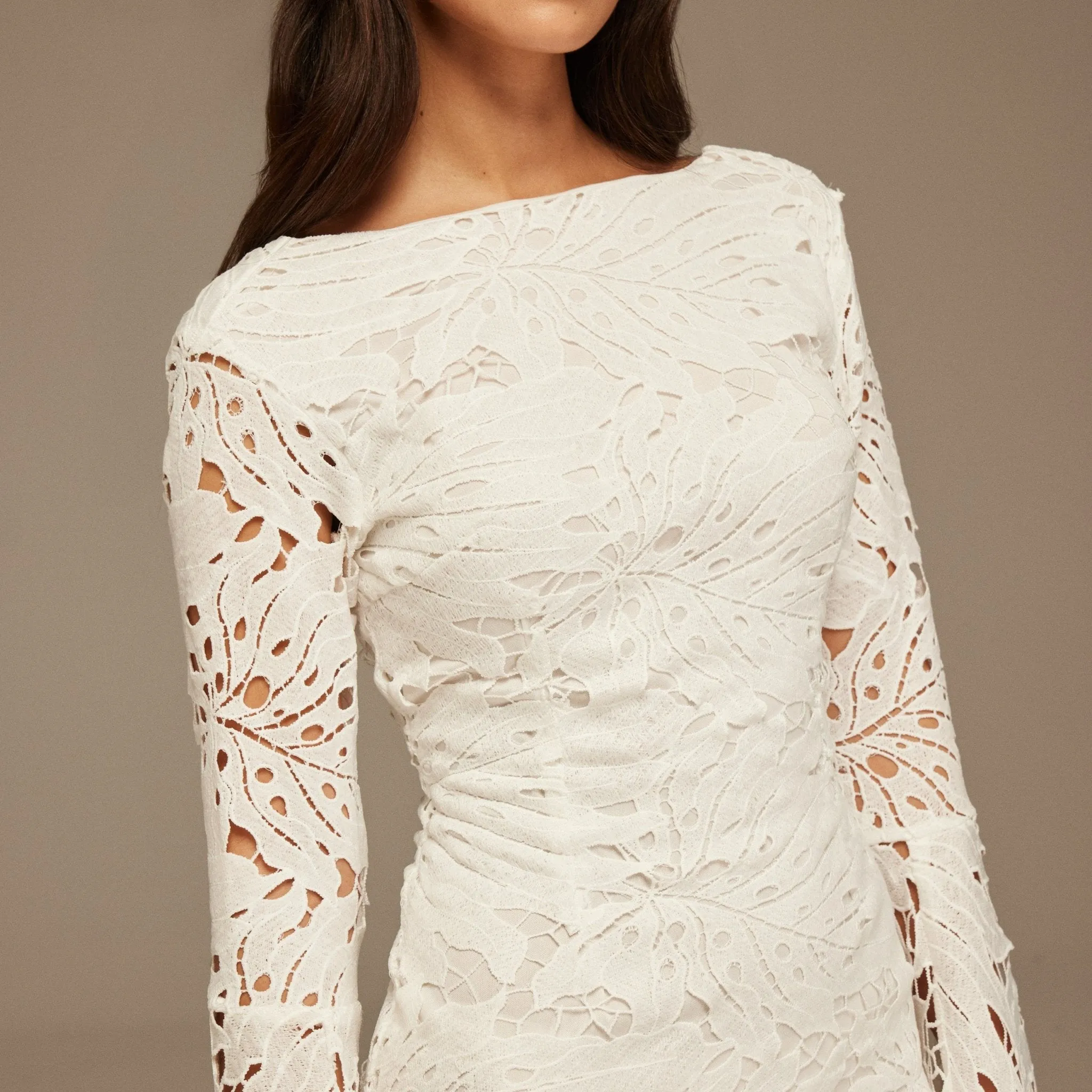 White Lace Long Sleeve Maxi Dress