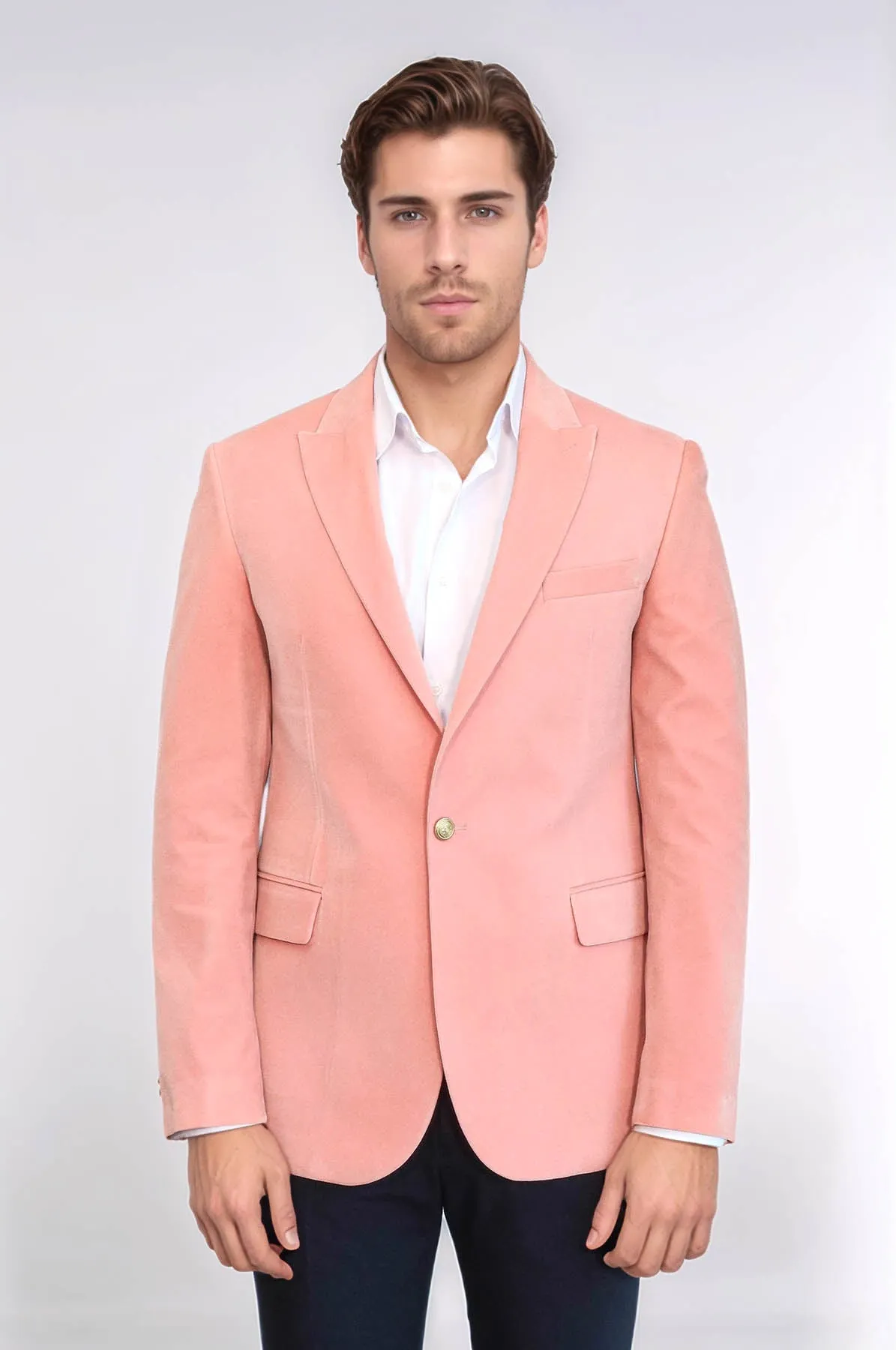 Wide Lapel Velvet Pink Men Blazer - Wessi