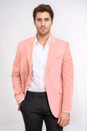 Wide Lapel Velvet Pink Men Blazer - Wessi