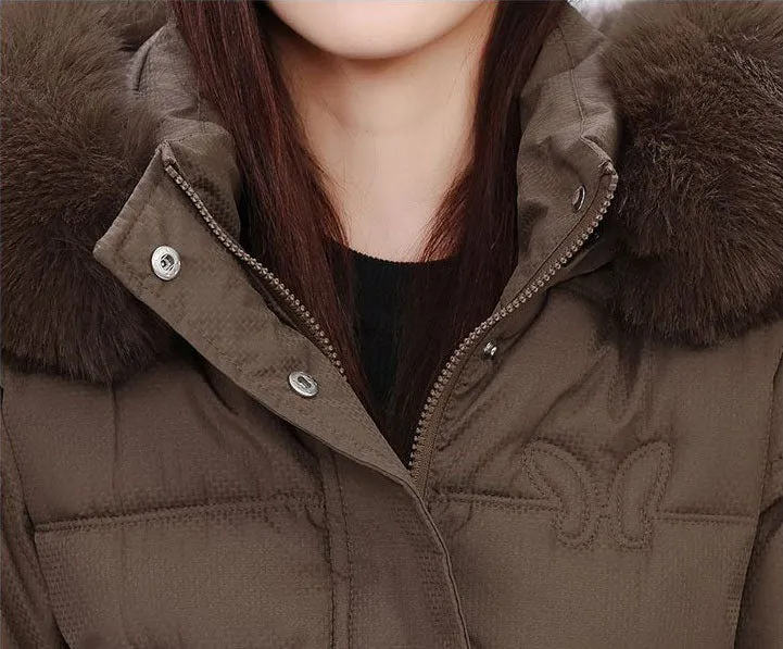 Windproof Quilted Puffer Coat for Women with Padded Thigh-length Design