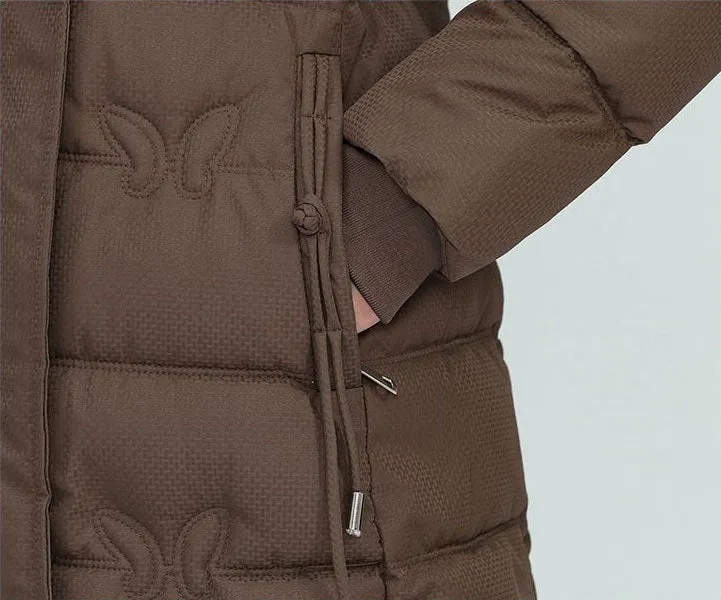 Windproof Quilted Puffer Coat for Women with Padded Thigh-length Design