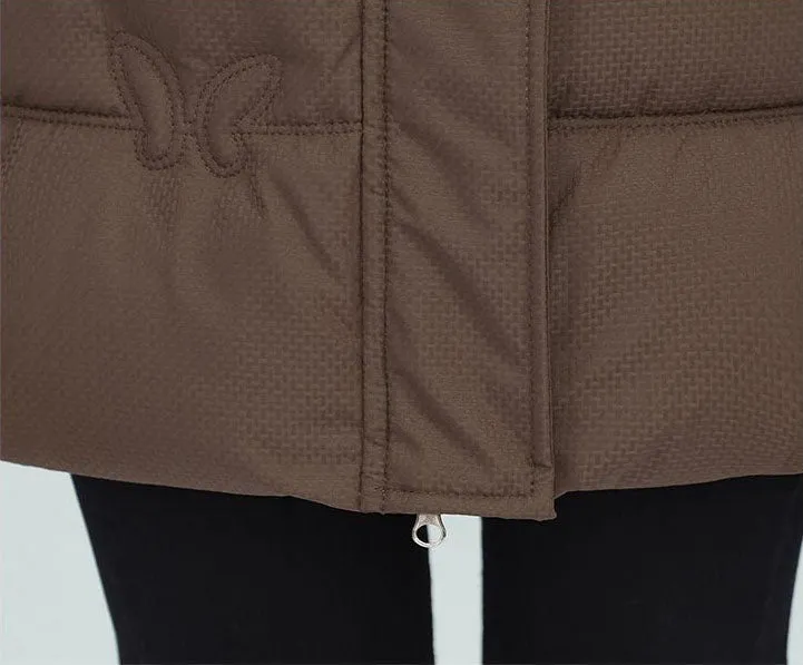 Windproof Quilted Puffer Coat for Women with Padded Thigh-length Design