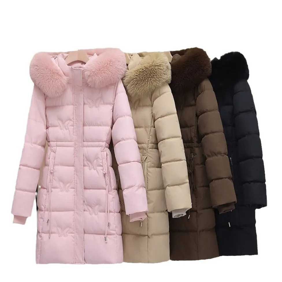 Windproof Quilted Puffer Coat for Women with Padded Thigh-length Design