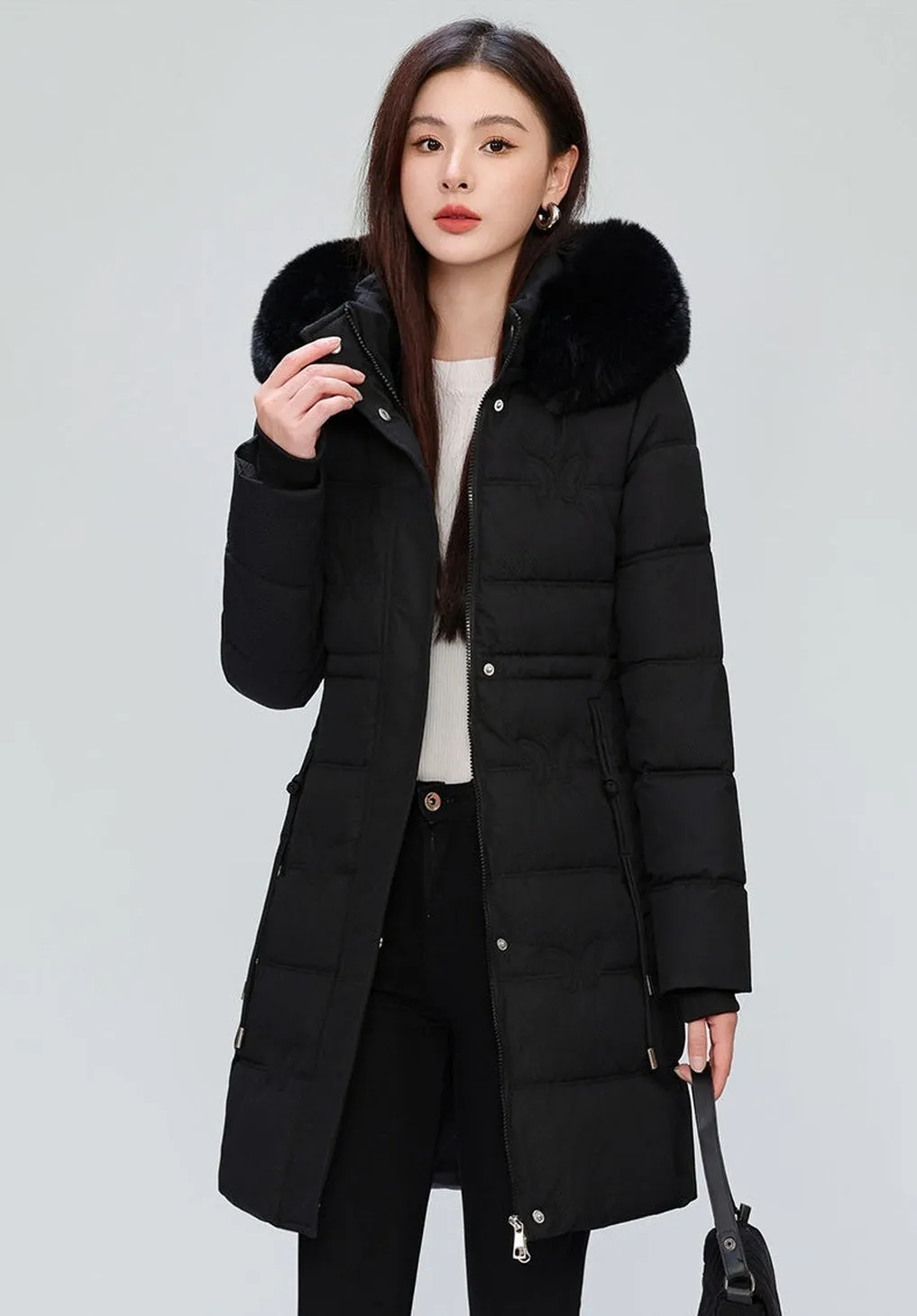 Windproof Quilted Puffer Coat for Women with Padded Thigh-length Design