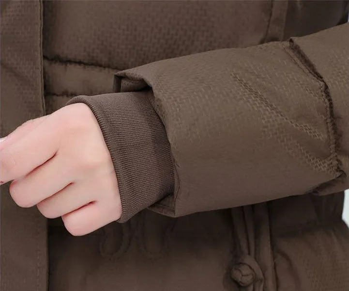 Windproof Quilted Puffer Coat for Women with Padded Thigh-length Design