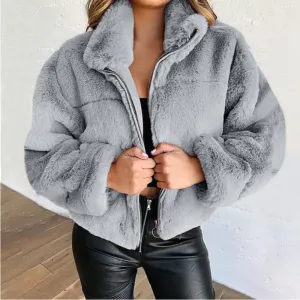 Winter Women's Zip Cardigan Plush Thermal Jacket Plus Size Faux Fur Coat