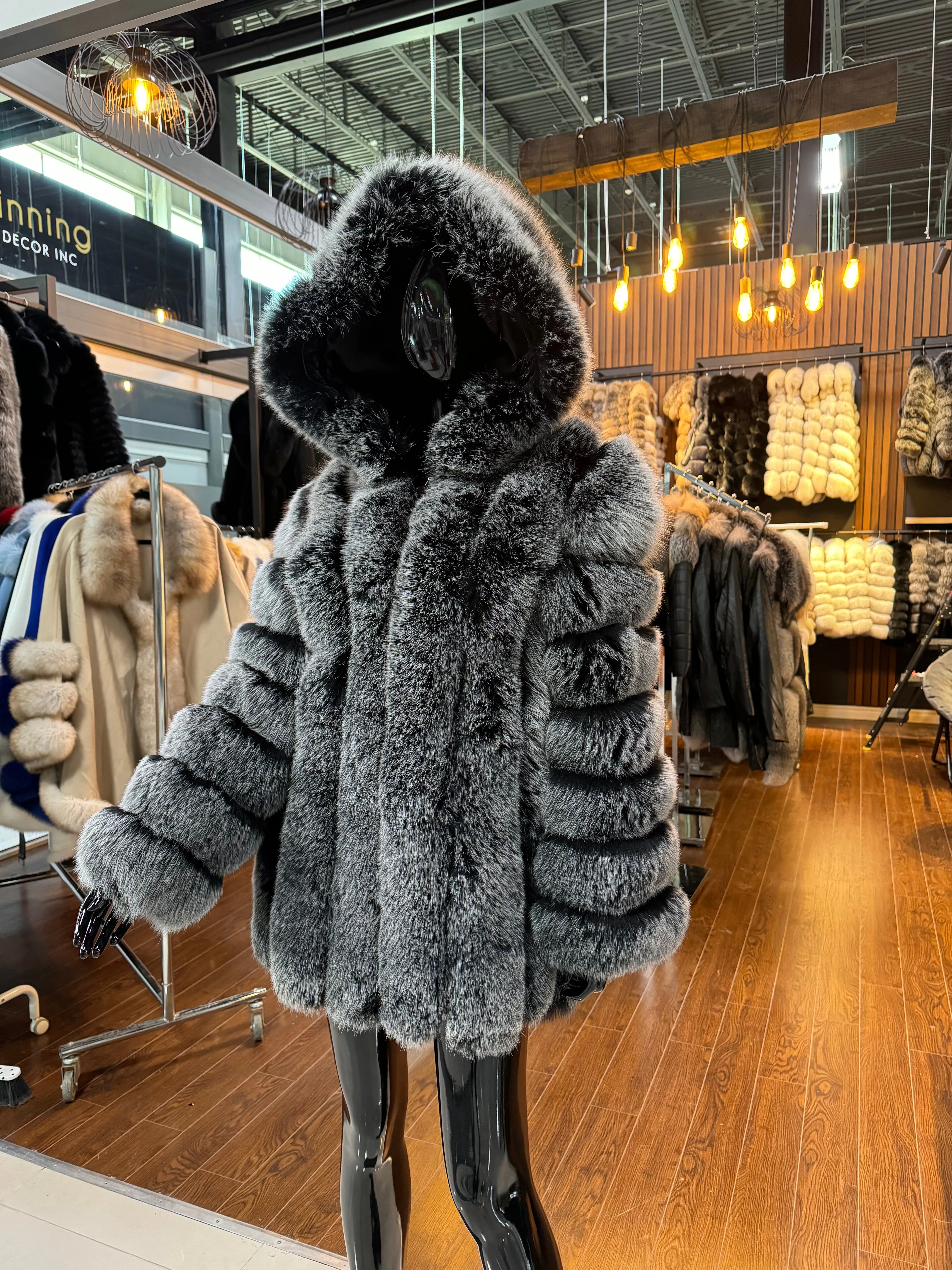 Woman Gray Fox Fur Coat