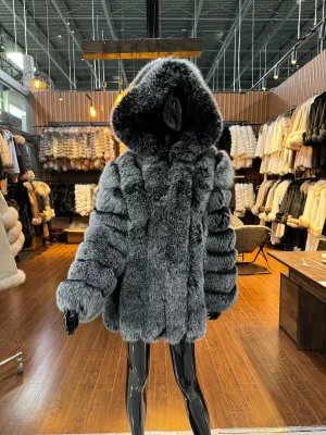Woman Gray Fox Fur Coat